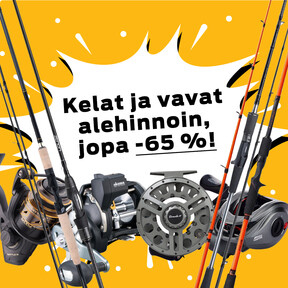 Kaikki kelat ja vavat alehinnoin, jopa -65 %!