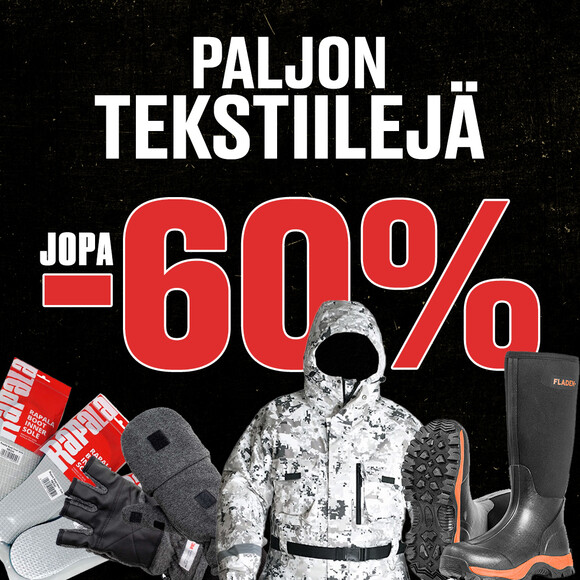 Paljon tekstiilejä, jopa -60 %