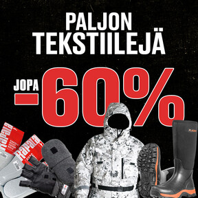 Paljon tekstiilejä, ale jopa -60 %!