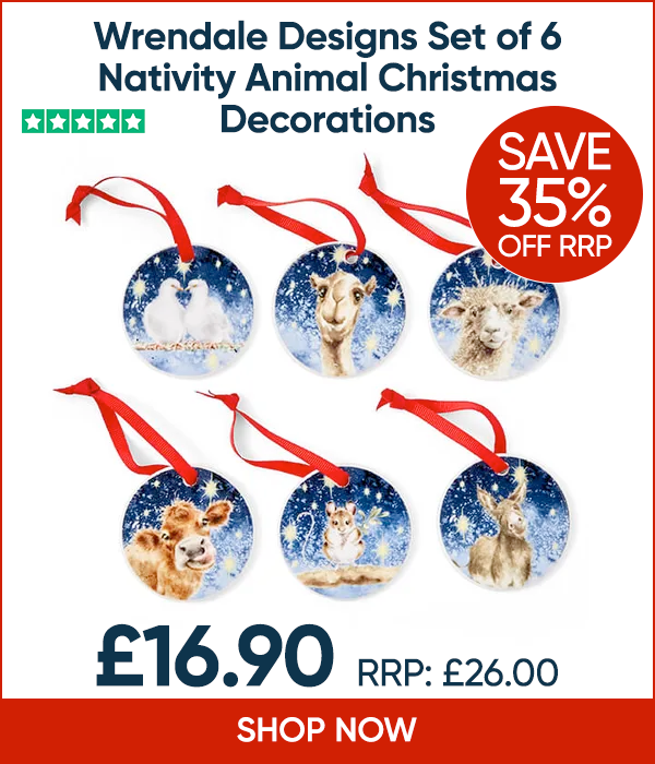 Wrendale Designs Set of 6 Nativity Animal Christmas Decorations