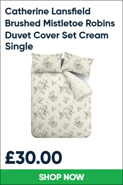 Catherine Lansfield Brushed Mistletoe Robins Duvet Cover Set Cream