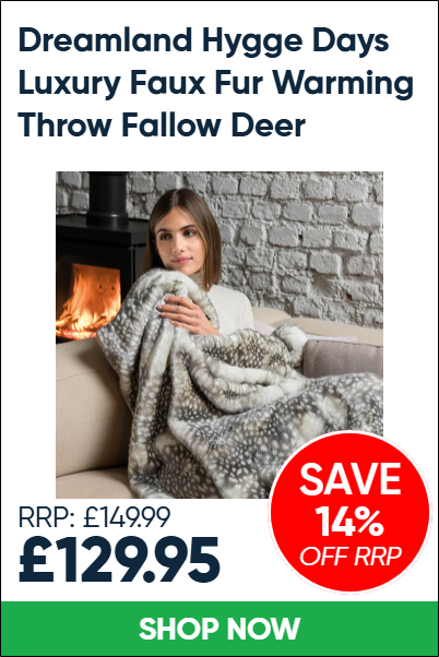 Dreamland Hygge Days Luxury Faux Fur Warming Throw Fallow Deer
