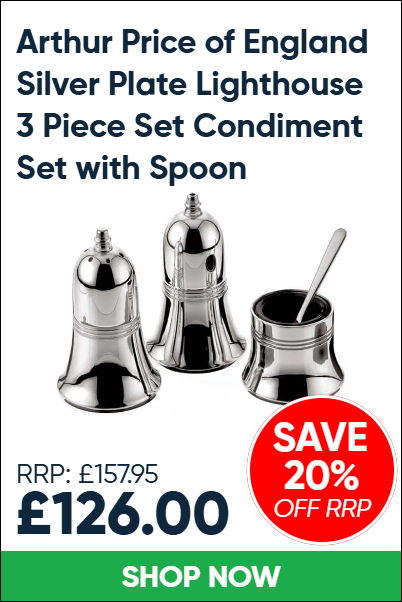 Arthur Price of England Silver Plate Lighthouse 3 Piece Set Condiment Set with Spoon