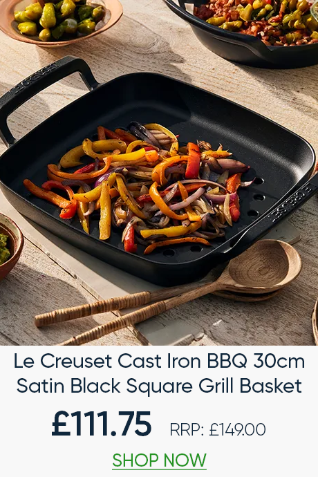 Le Creuset Cast Iron BBQ 30cm Satin Black Square Grill Basket