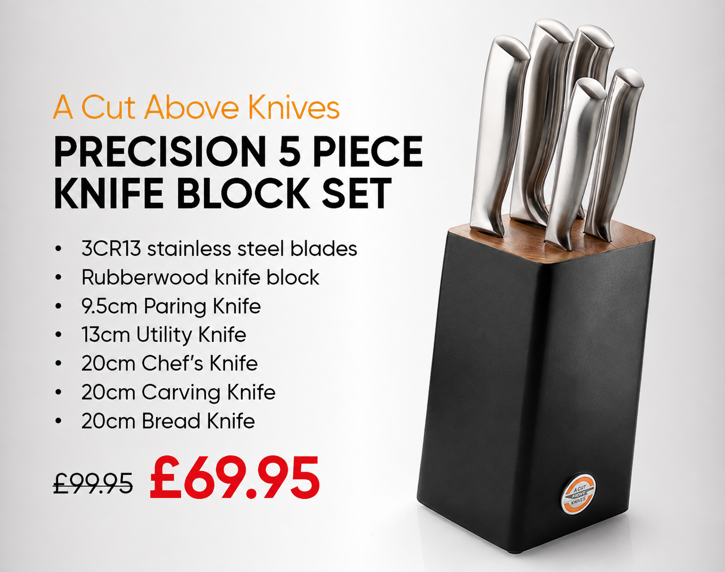 A Cut Above Knives Precision 5 Piece Knife Block Set