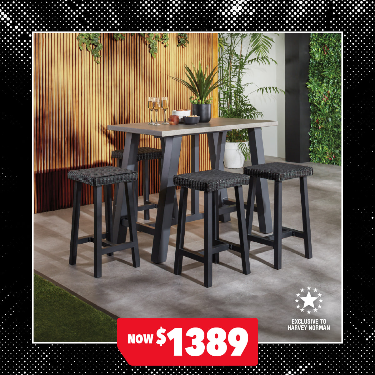 'Toulouse' 5-Piece Outdoor Bar Setting - Grey