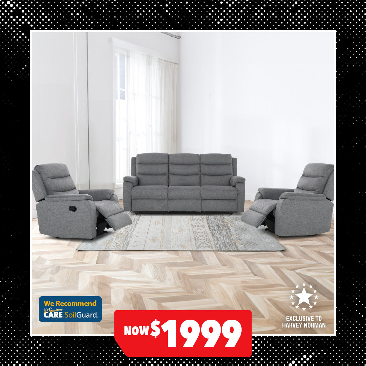 'Dublin' 3-Pc Fabric Recliner Lounge Suite