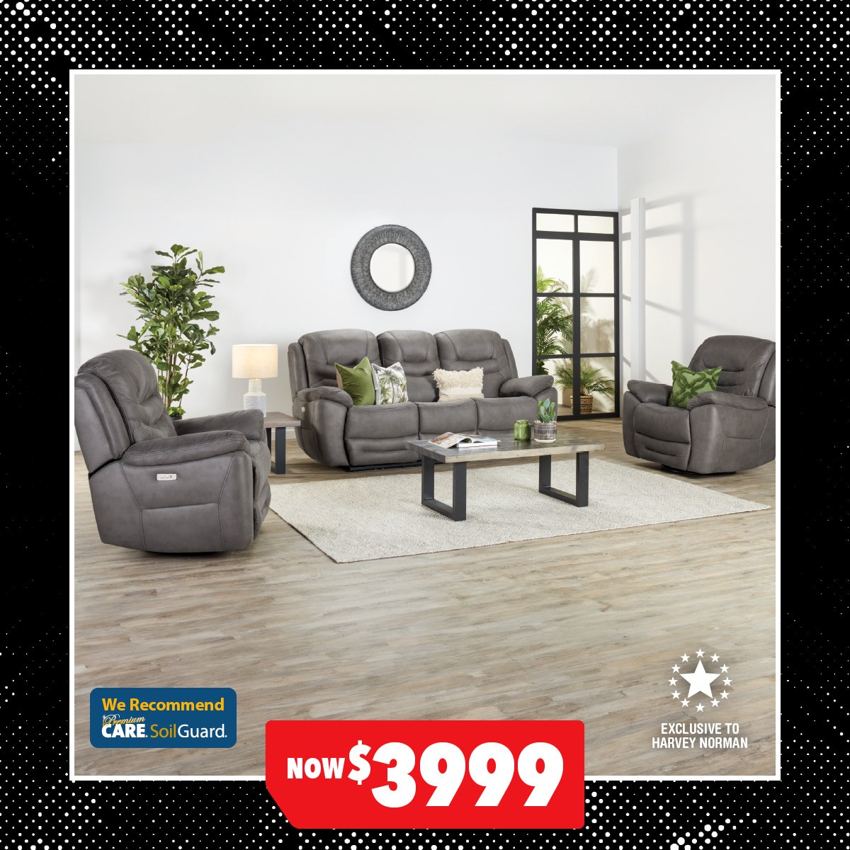 'Bundaberg' 3-Piece Fabric Recliner Lounge Suite