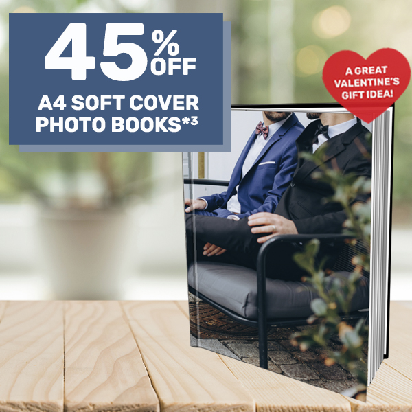 45% off A4 Portrait Soft Cover Photo Book*³