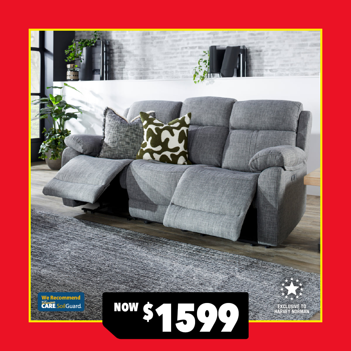 'Bellevue' 3-Seater Fabric Electric Recliner Sofa