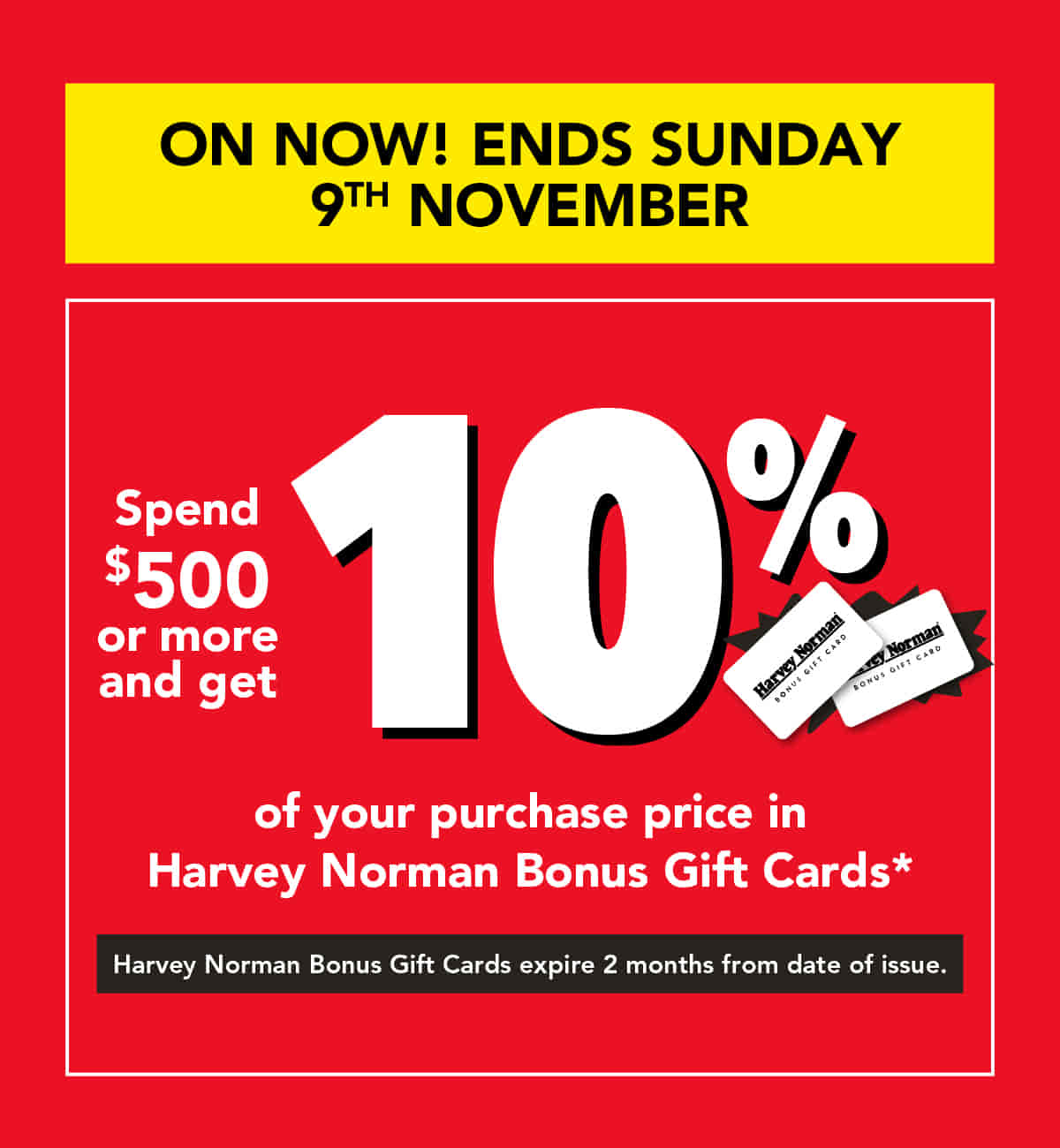 10% back in Gift Cards with $500 or more spend
