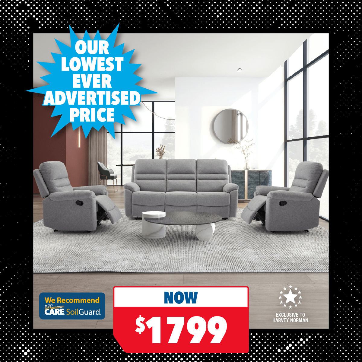 Thorndon 3-Piece Fabric Recliner Lounge Suite - 3/1/1-Seater