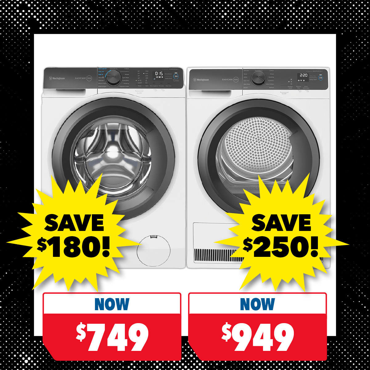 Westinghouse 8kg Front Load Washing Machine & 8kg Heat Pump Dryer