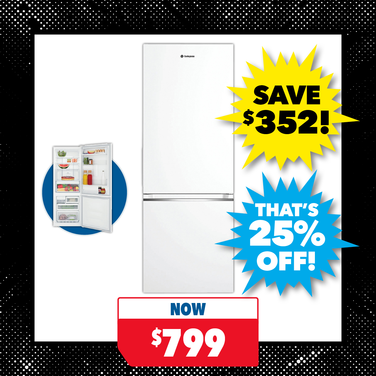 Westinghouse 308L Bottom Mount Fridge Freezer