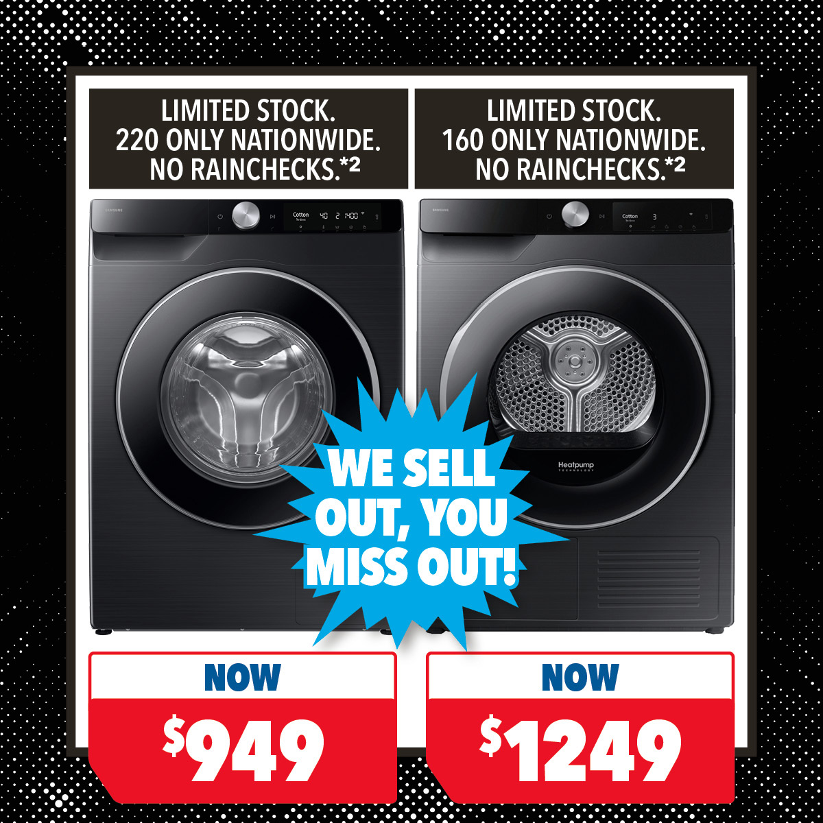 Samsung 9kg Front Loader Washing Machine & 9kg Heat Pump Dryer