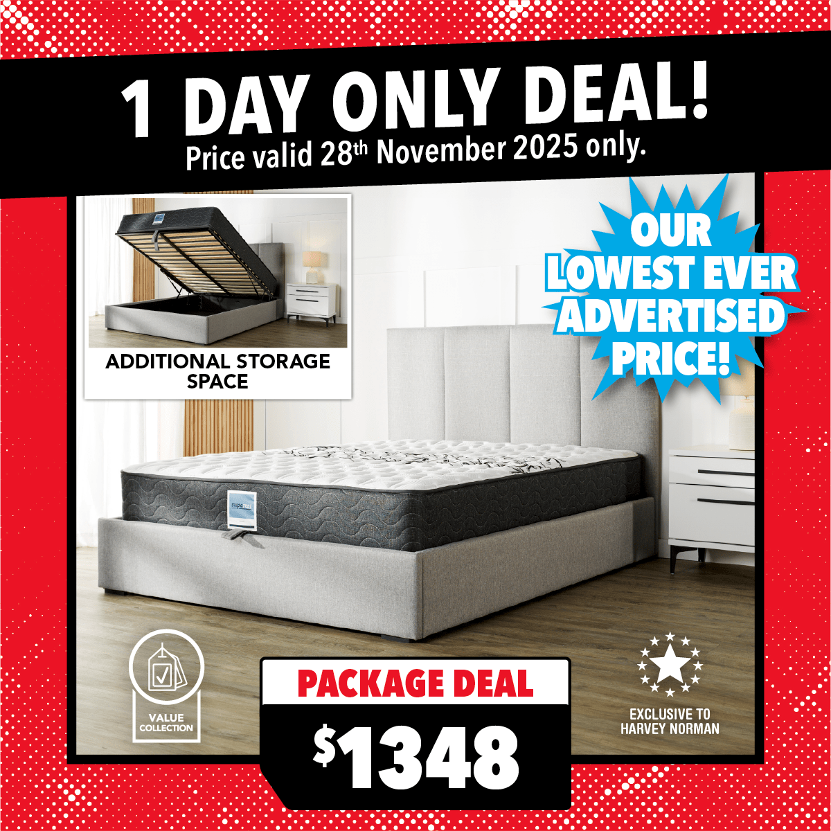 Suparest Deluxe Medium Queen Mattress & Marlow Gas Lift Bed Frame