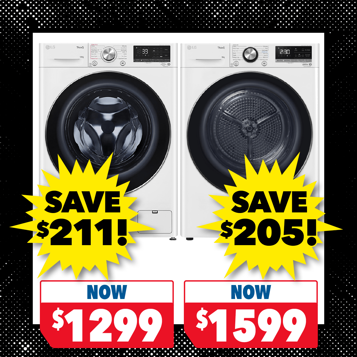 LG 10kg Front Load Washing Machine & 9kg Heat Pump Dryer