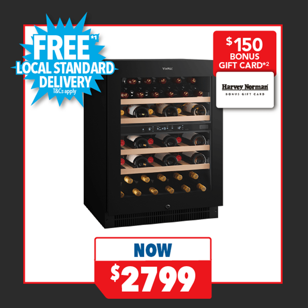 Vintec Luxe Dual Zone Wine Fridge with 40 Bottle Capacity