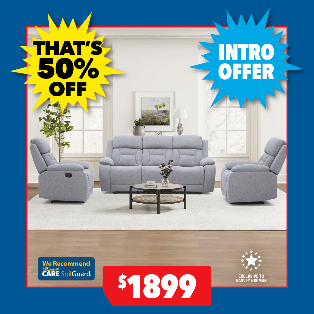 Griffin 3-Piece Fabric Recliner Lounge Suite