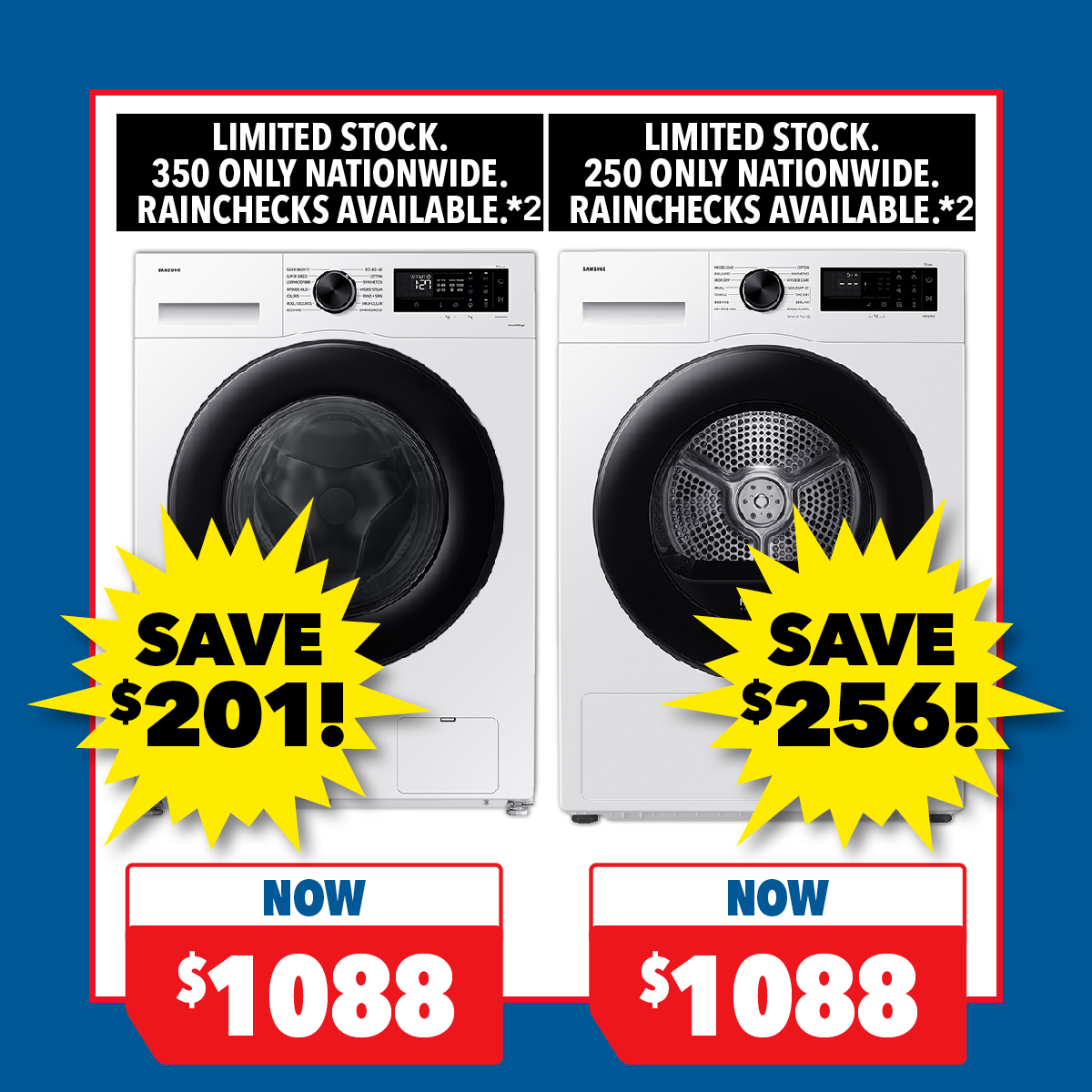 Samsung 11kg Front Load Washing Machine & 9kg Heat Pump Dryer