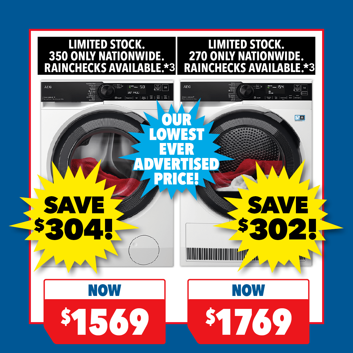 AEG 8kg Front Load Washer & 8kg Heat Pump Dryer