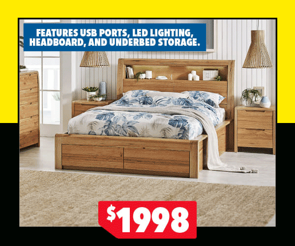 Edison Queen Bed Frame with 2-Drawer Base