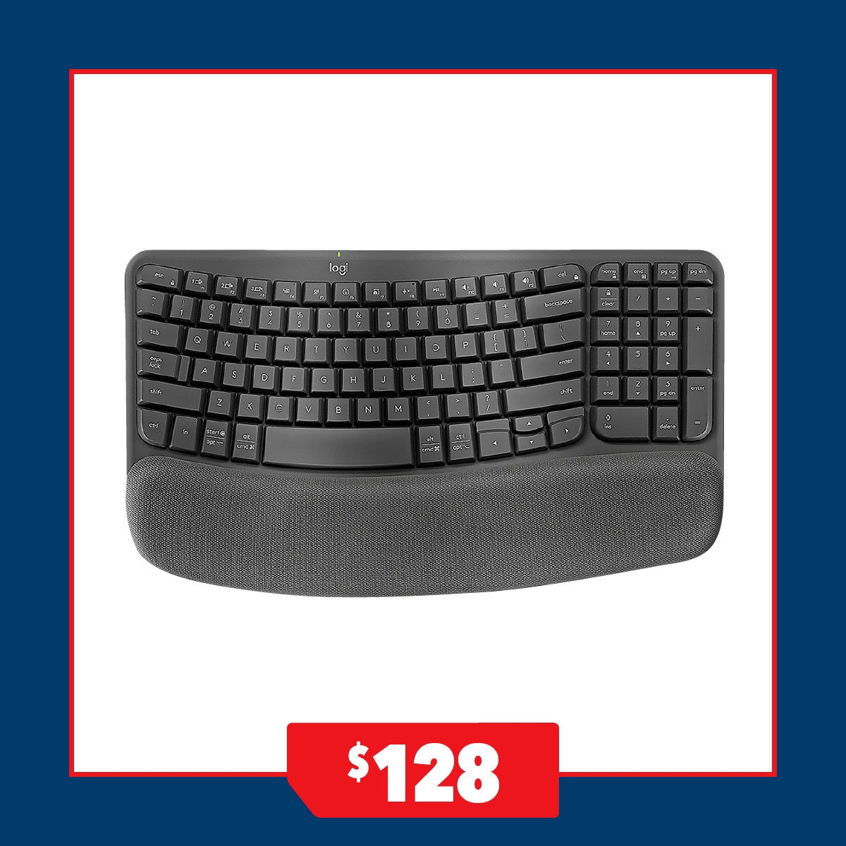 Logitech Wave Keys Ergonomic Wireless Keyboard with Wrist Rest