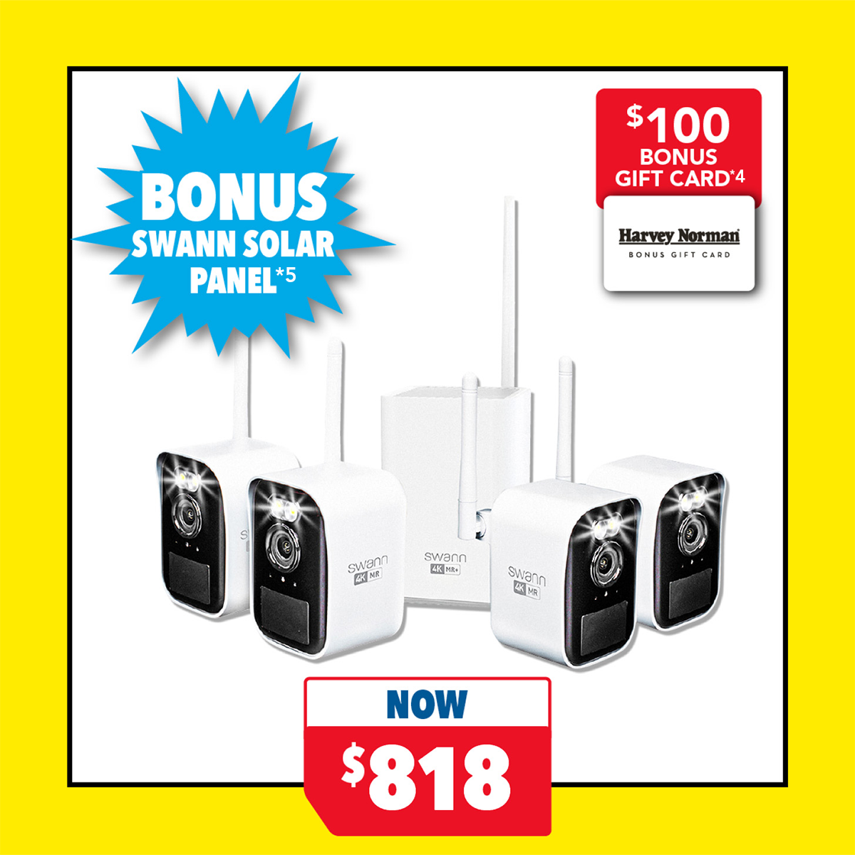 Swann MaxRanger Mini 4K Security Camera with Base Station - 4 Pack