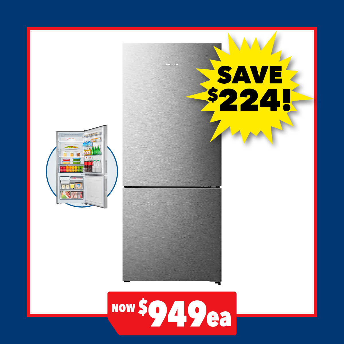Hisense 417L Bottom Mount Fridge Freezer