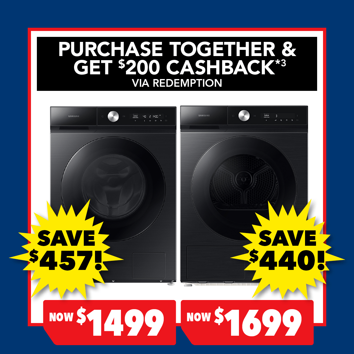 Samsung 12kg Front Load Washing Machine & 9kg Heat Pump Dryer