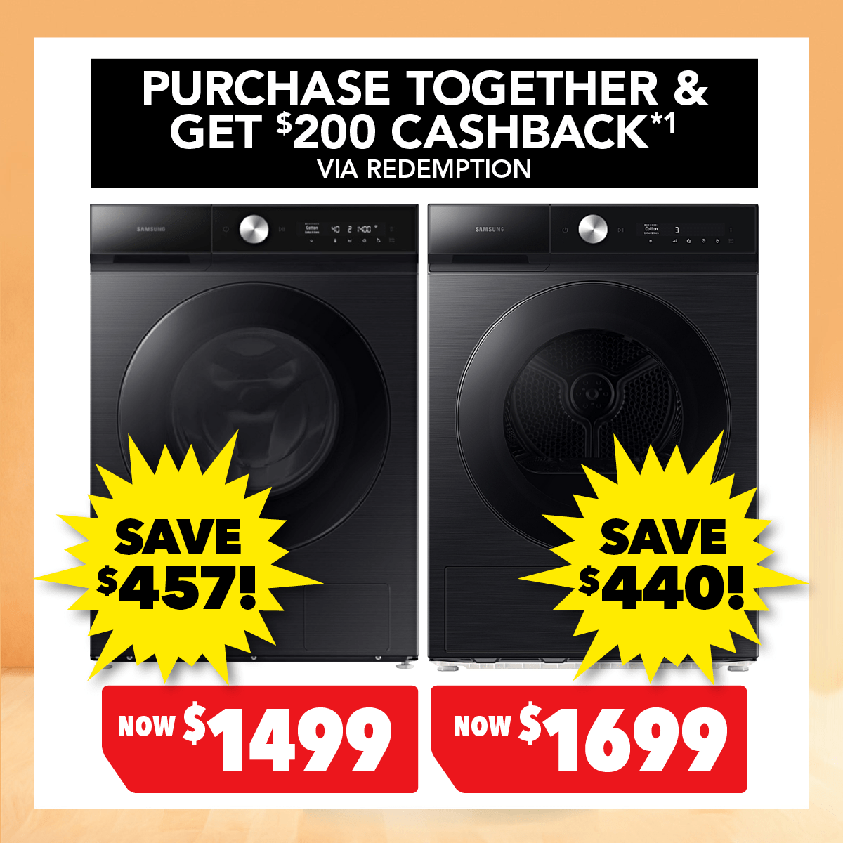 Samsung 12kg Front Load Washing Machine & 9kg Heat Pump Dryer