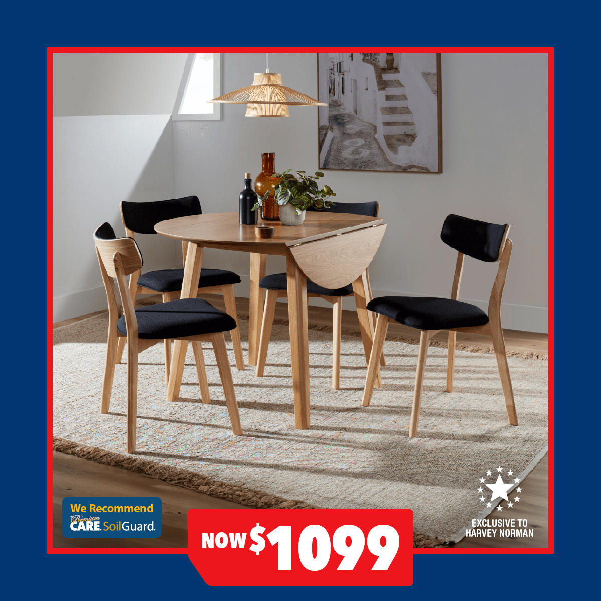 Zara 5 Piece Drop Leaf Fabric Dining Suite - Black