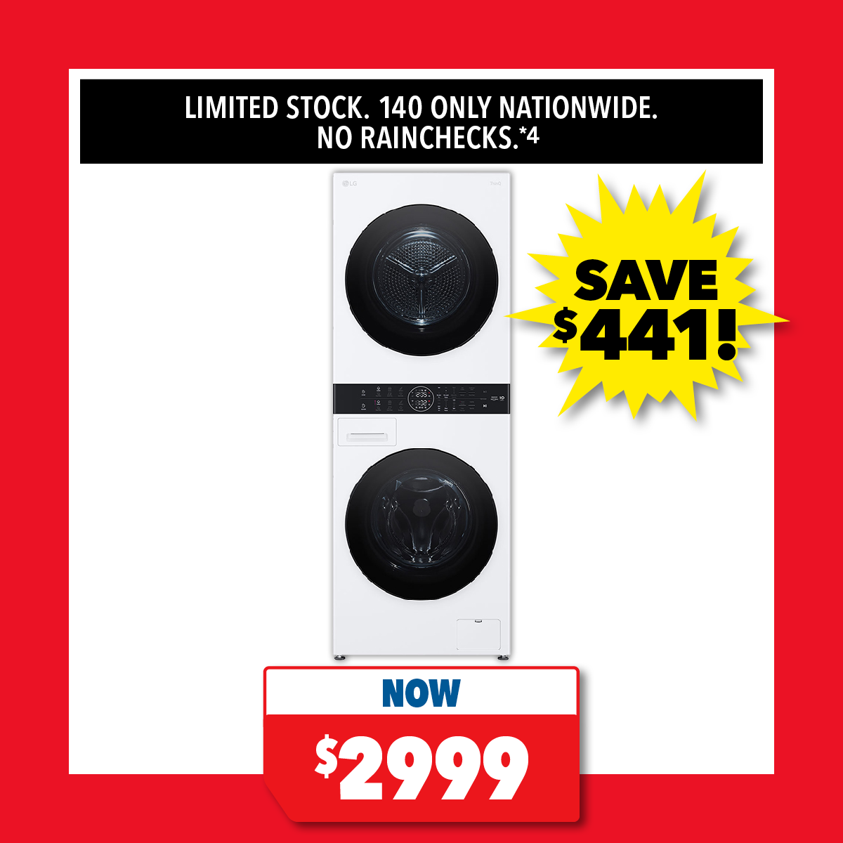 LG 12kg + 9kg Stacked Smart Washing Machine & Dryer