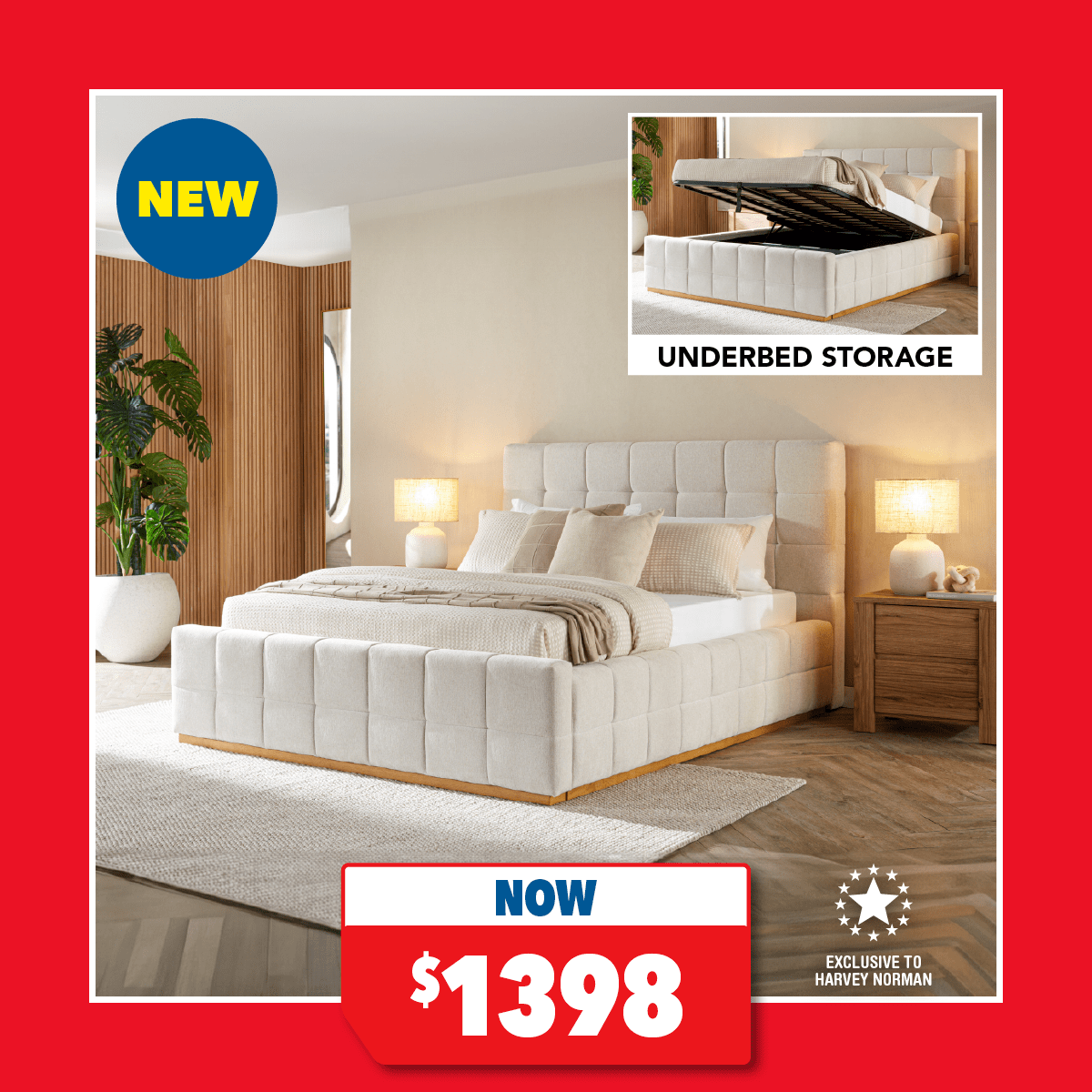 Amber Queen Gas Lift Storage Bed Frame