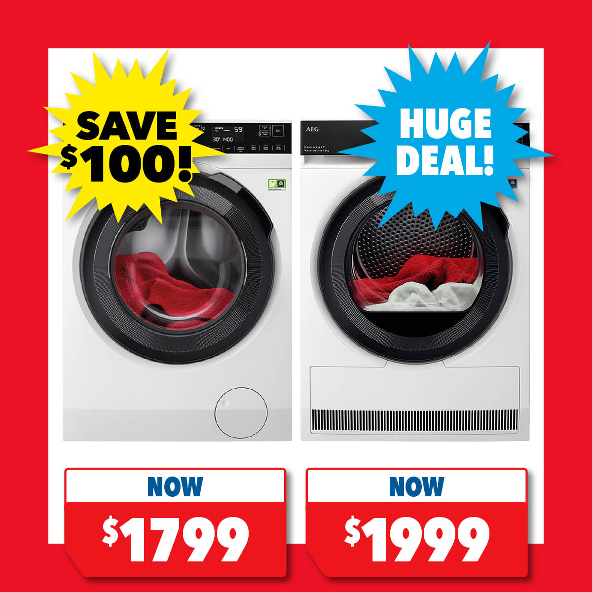 AEG 8kg Front Load Washing Machine & 8kg Heat Pump Dryer