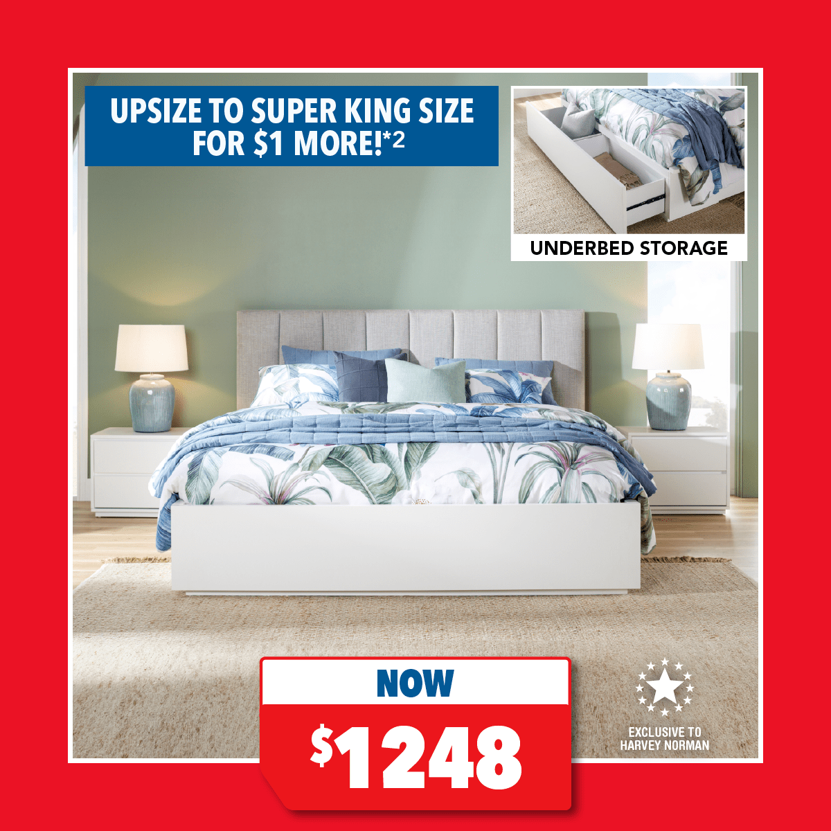 Capri Queen Bed Frame with 1-Drawer Base