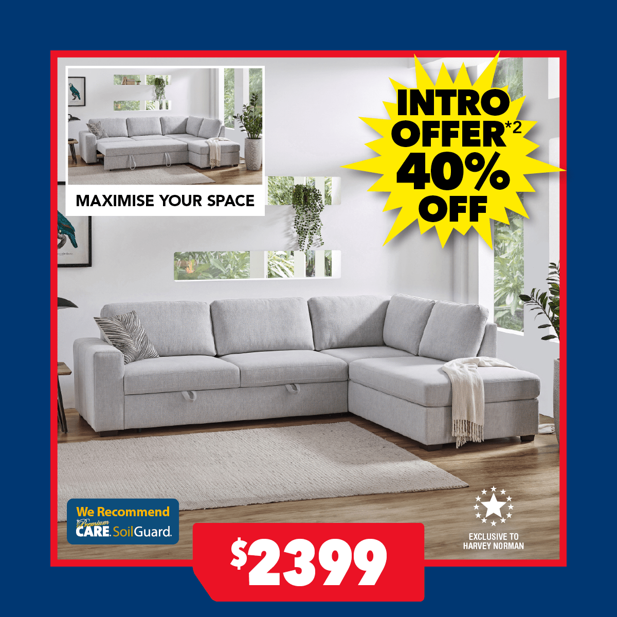 Connor 3-Seater Fabric Corner Sofa Bed with Chaise