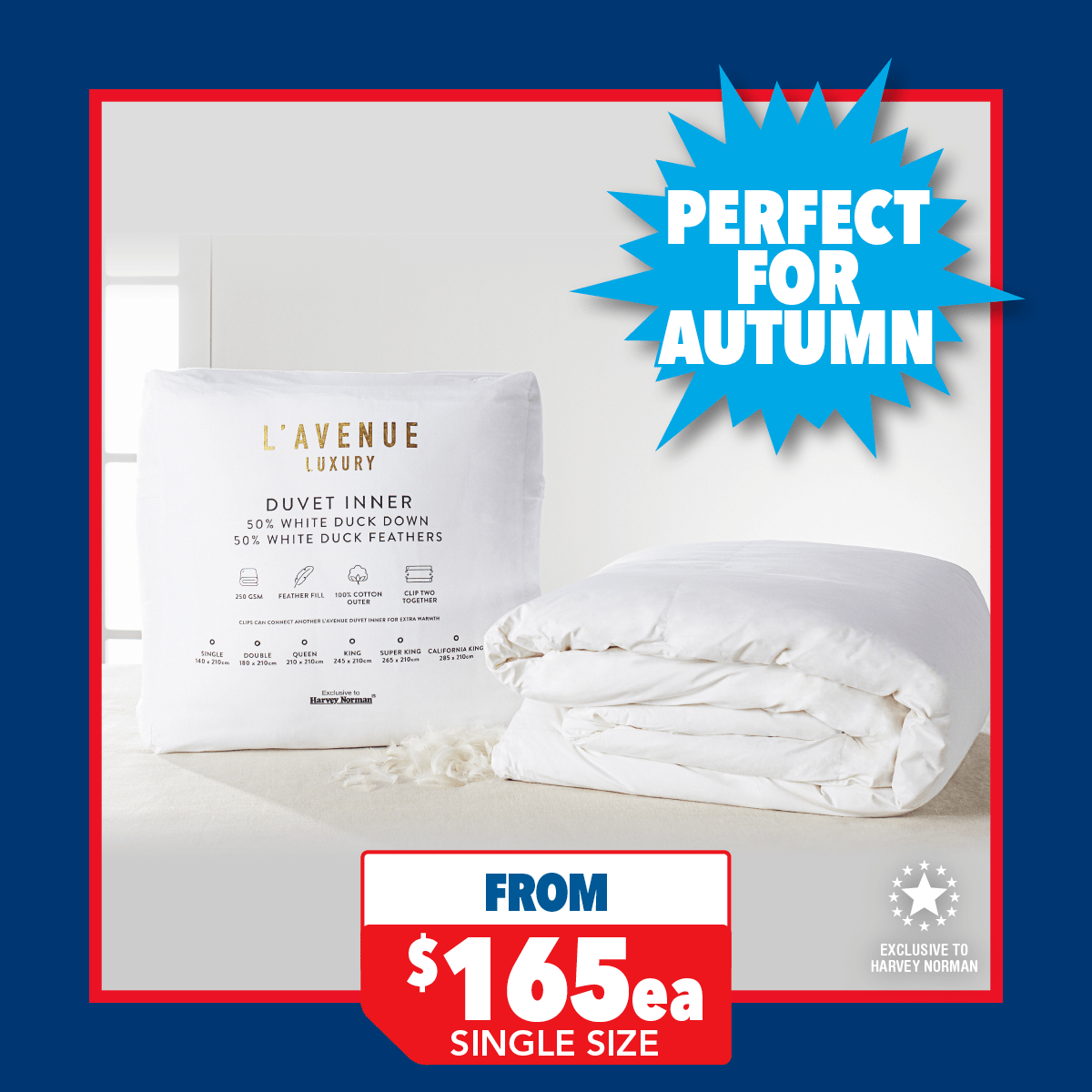50/50 White Duck Down Duvet Inner by L'Avenue Luxury