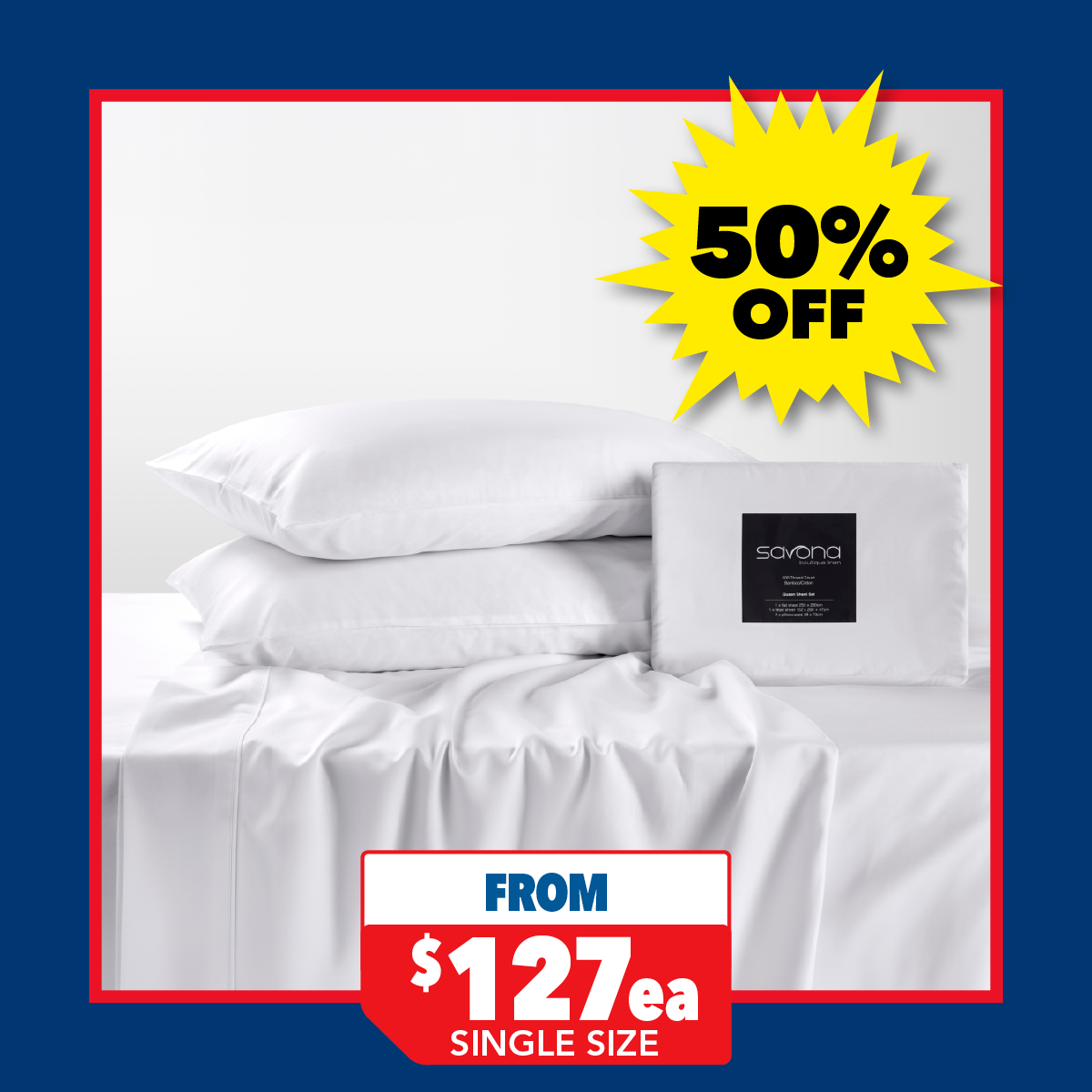 500TC Bamboo Cotton Blend White Sheet Set by Savona - 47cm drop