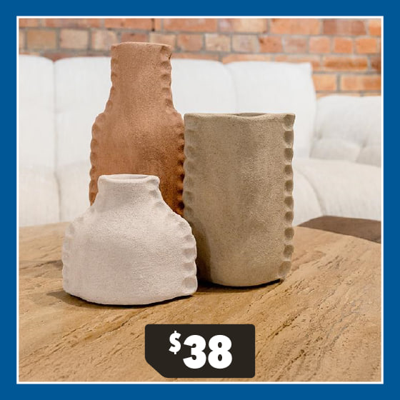 Pinched Stoneware Vase 3-Piece Set