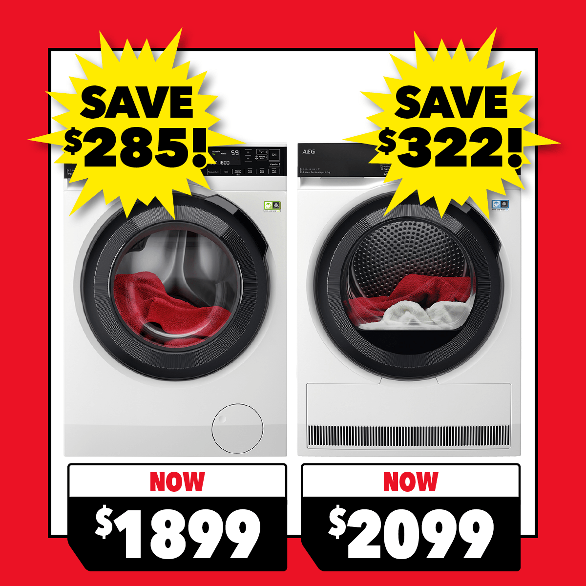 AEG 9kg Washer & 9kg Heat Pump Dryer