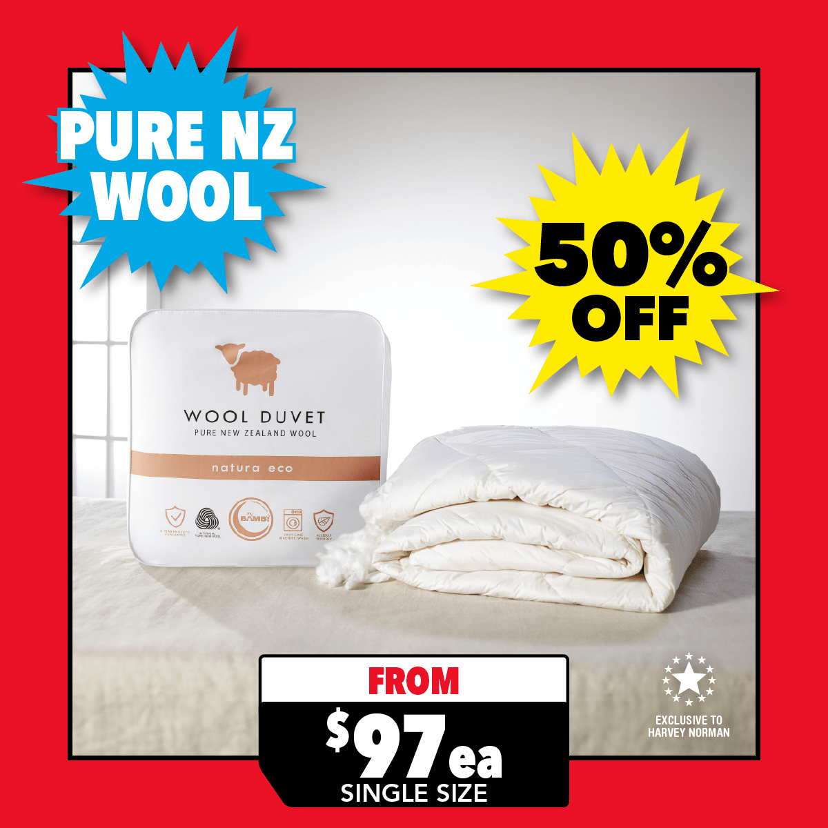 Natura Eco NZ Wool 350gsm Duvet Inner by Bambi