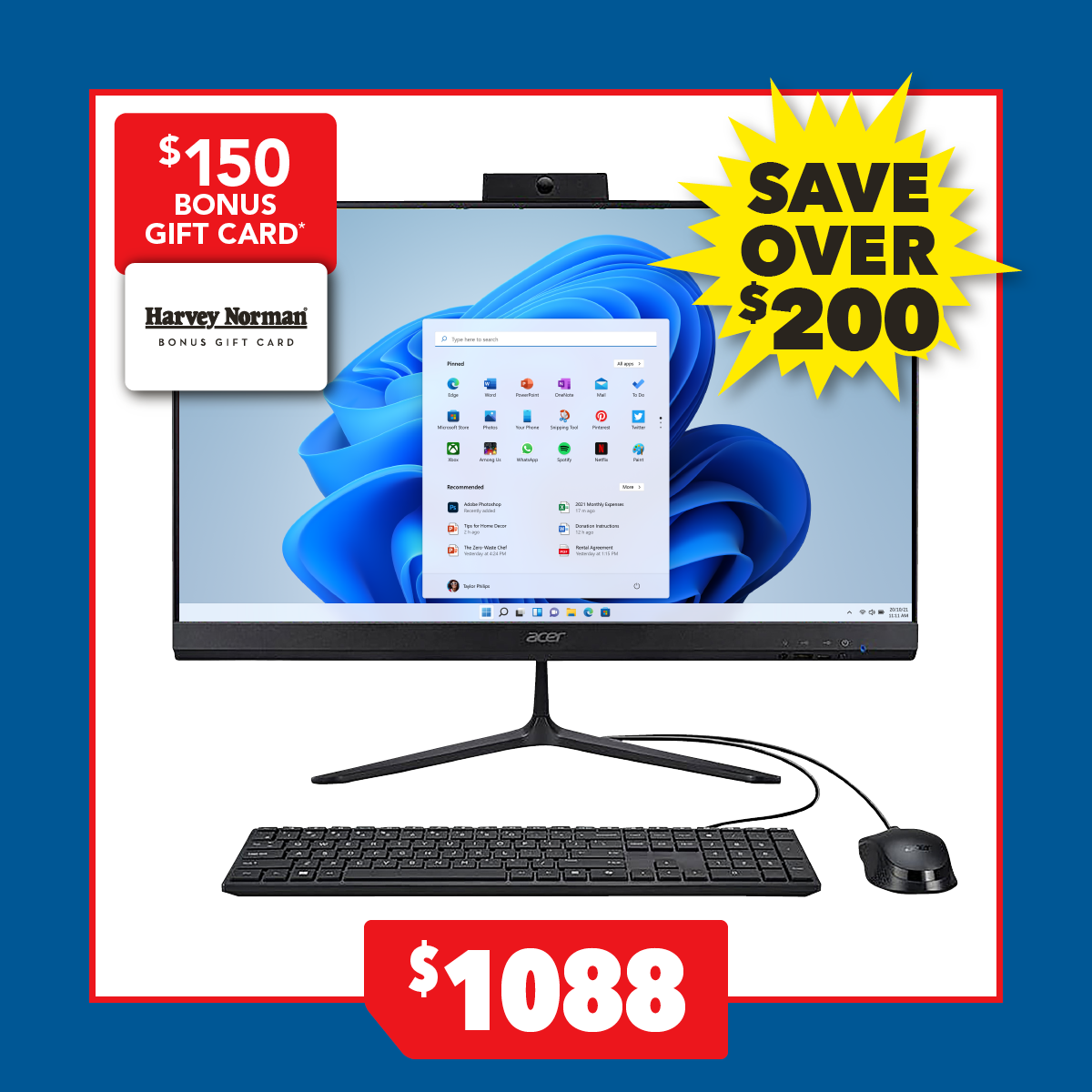 Acer Aspire 23.8" All-in-One Desktop - AMD Ryzen5