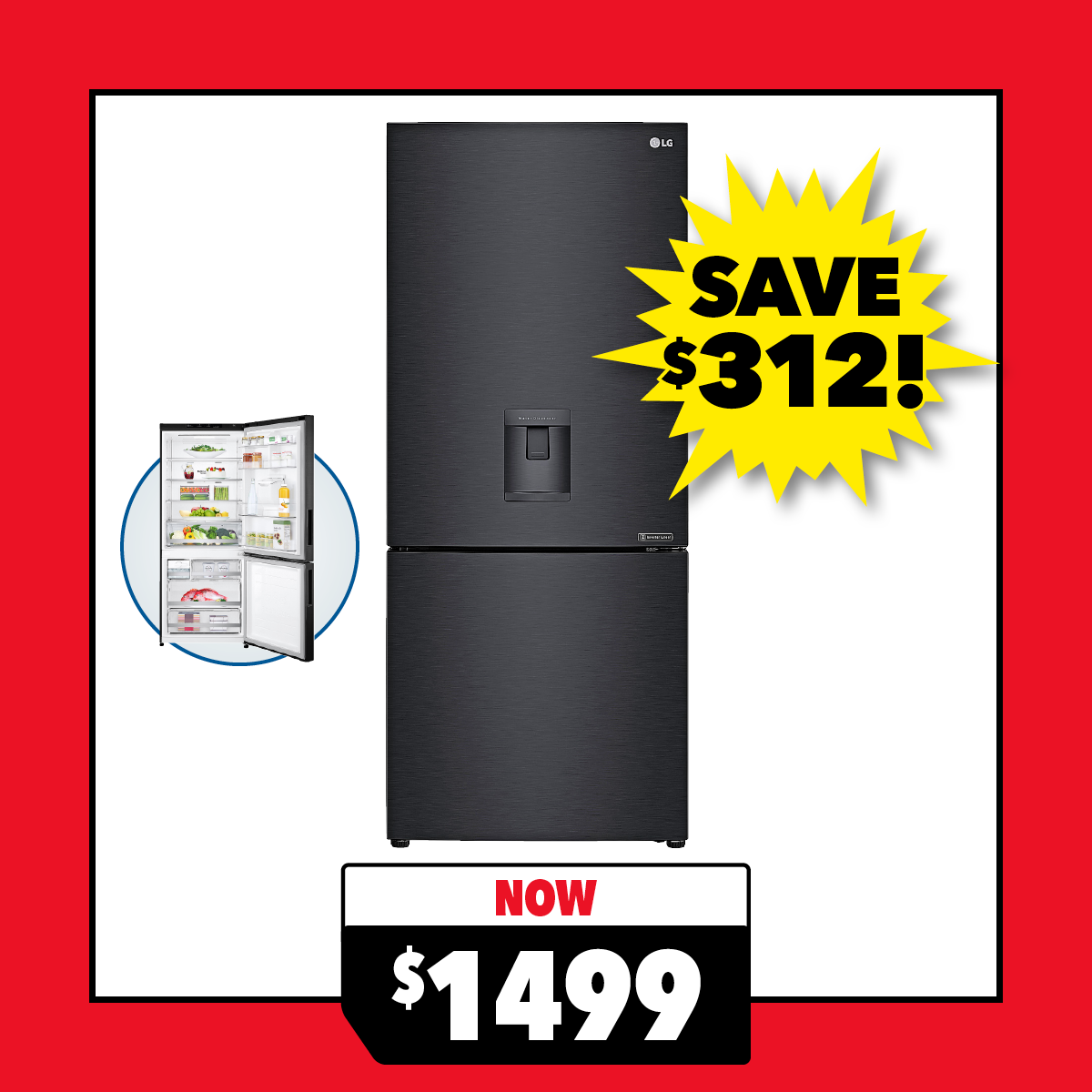 LG 420L Bottom Mount Fridge Freezer with Water Dispenser