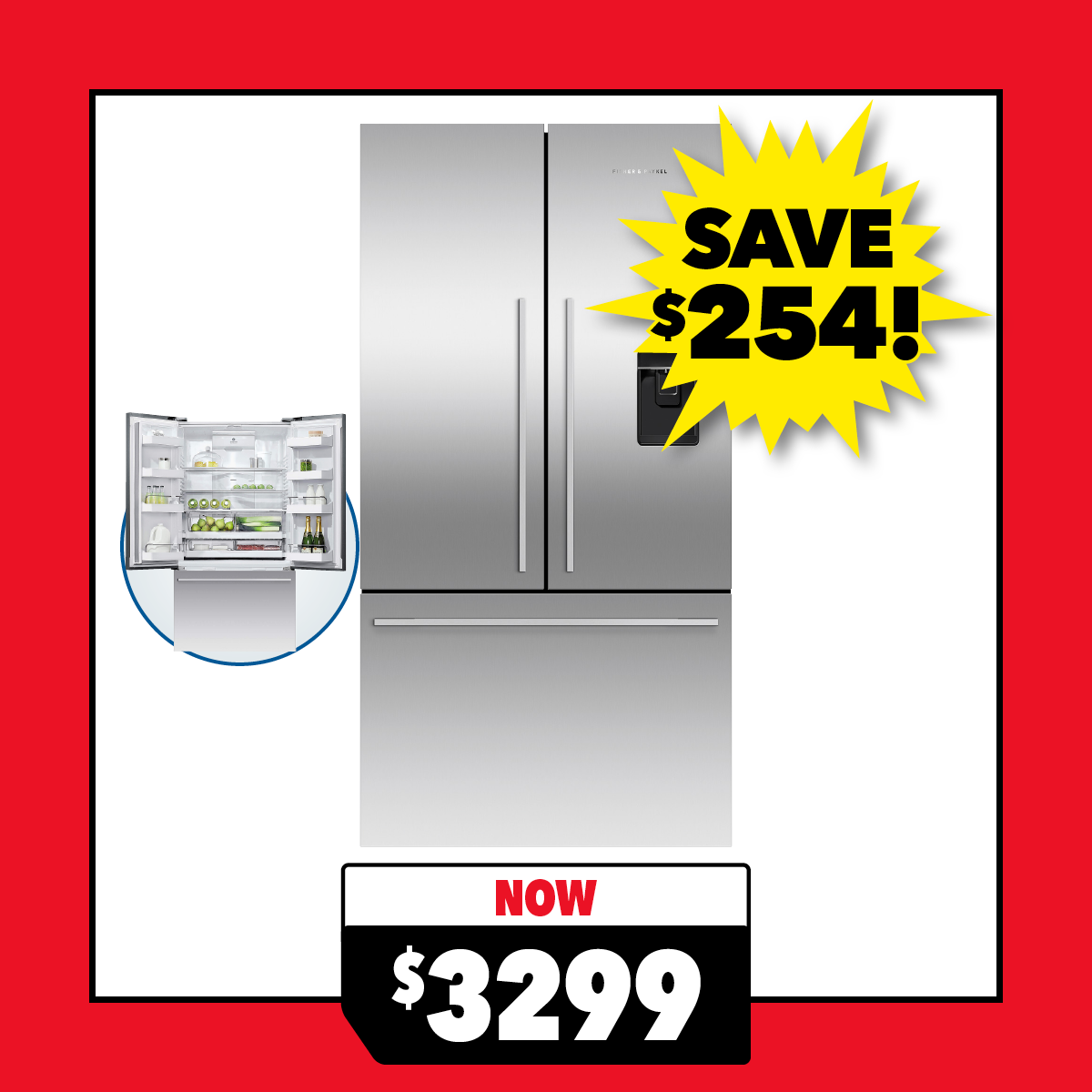 Fisher & Paykel 569L French Door Fridge Freezer with Water Dispenser