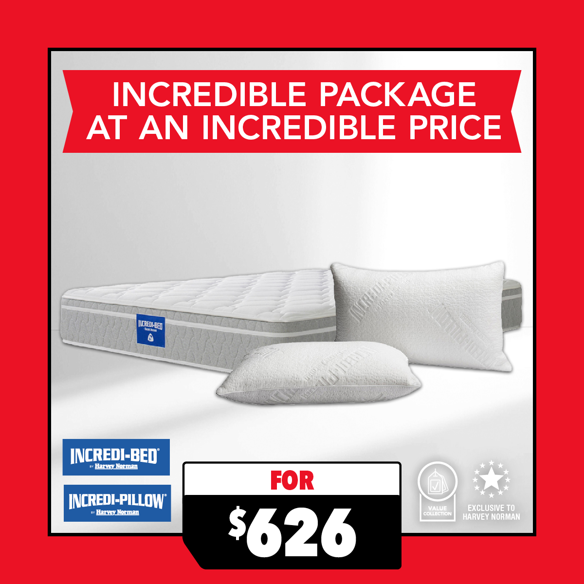 Incredi-Bed Medium Queen Mattress with Mid Profile Incredi-Pillows