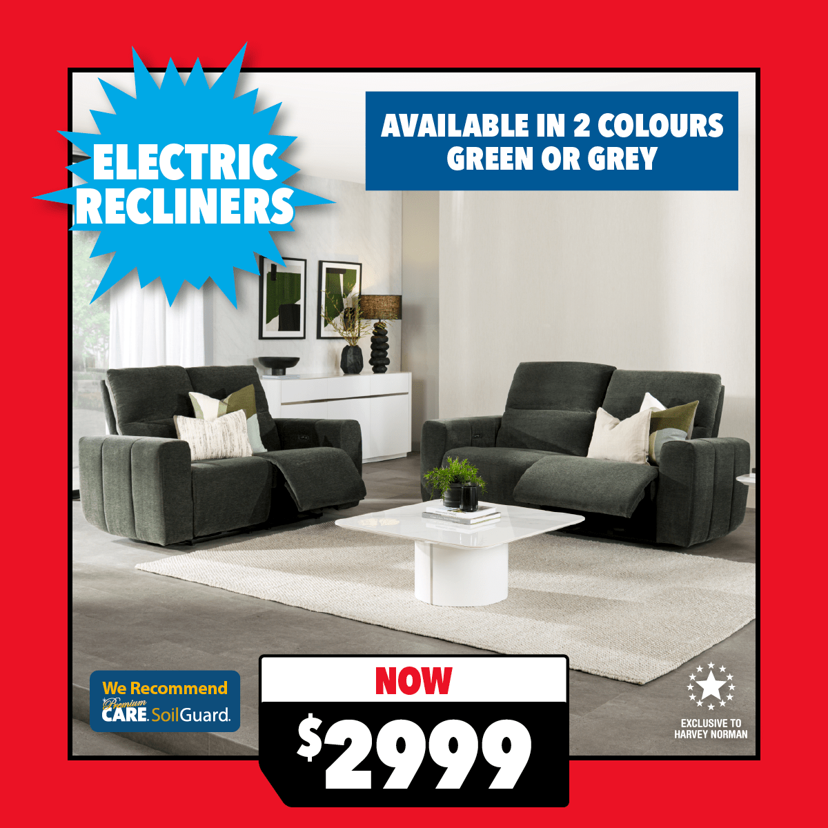 Waimea 2-Piece Fabric Electric Recliner Lounge Suite