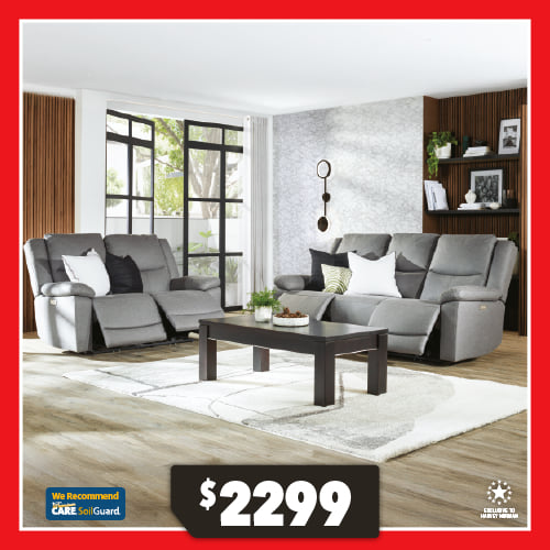 Savoy 2-Piece Fabric Electric Recliner Lounge Suite 