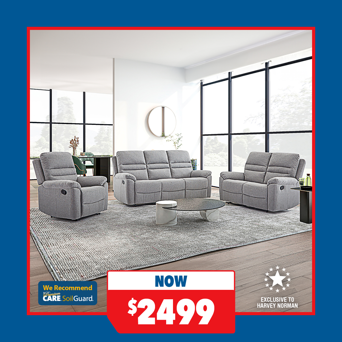 Thorndon 3-Piece Fabric Recliner Lounge Suite - 3/2/1-Seater