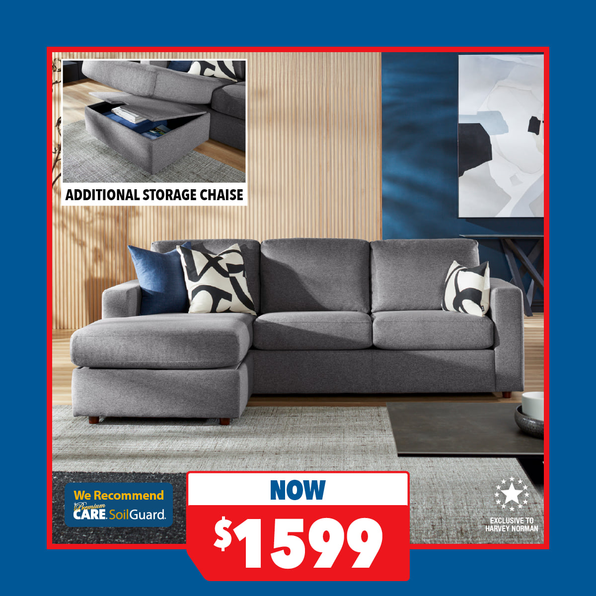 Milan 3-Seater Fabric Sofa with Chaise